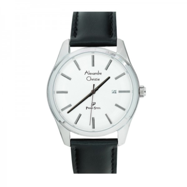 Alexandre Christie AC 1027 Silver White Black Leather Man MDLSSSLBA